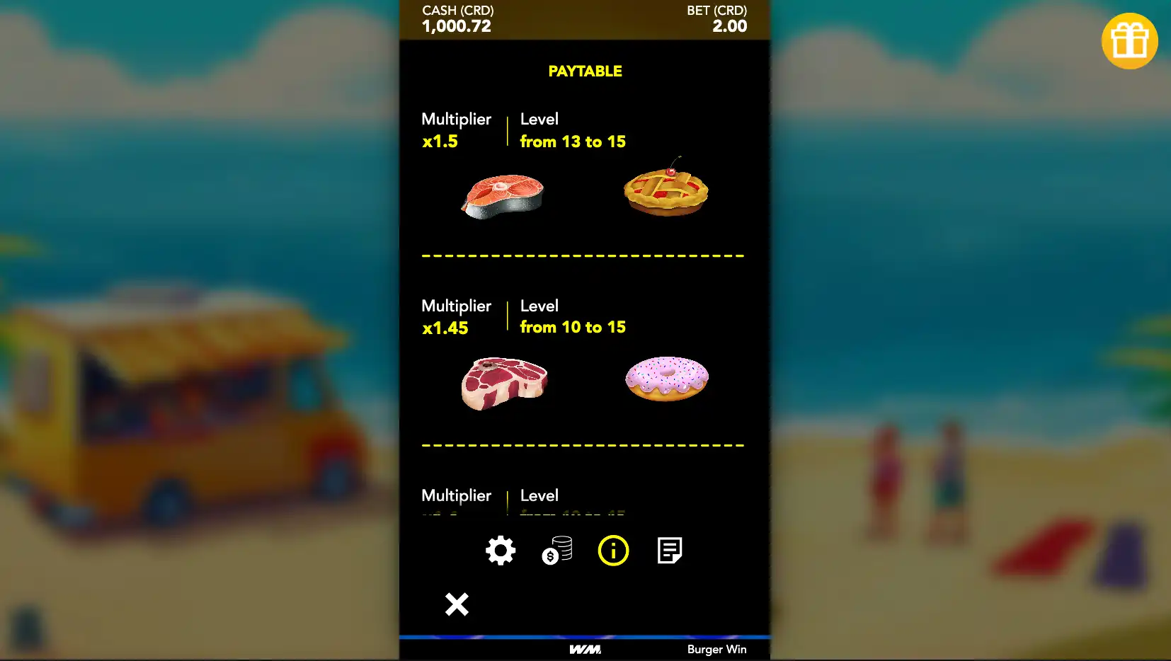 1win burger win symbols